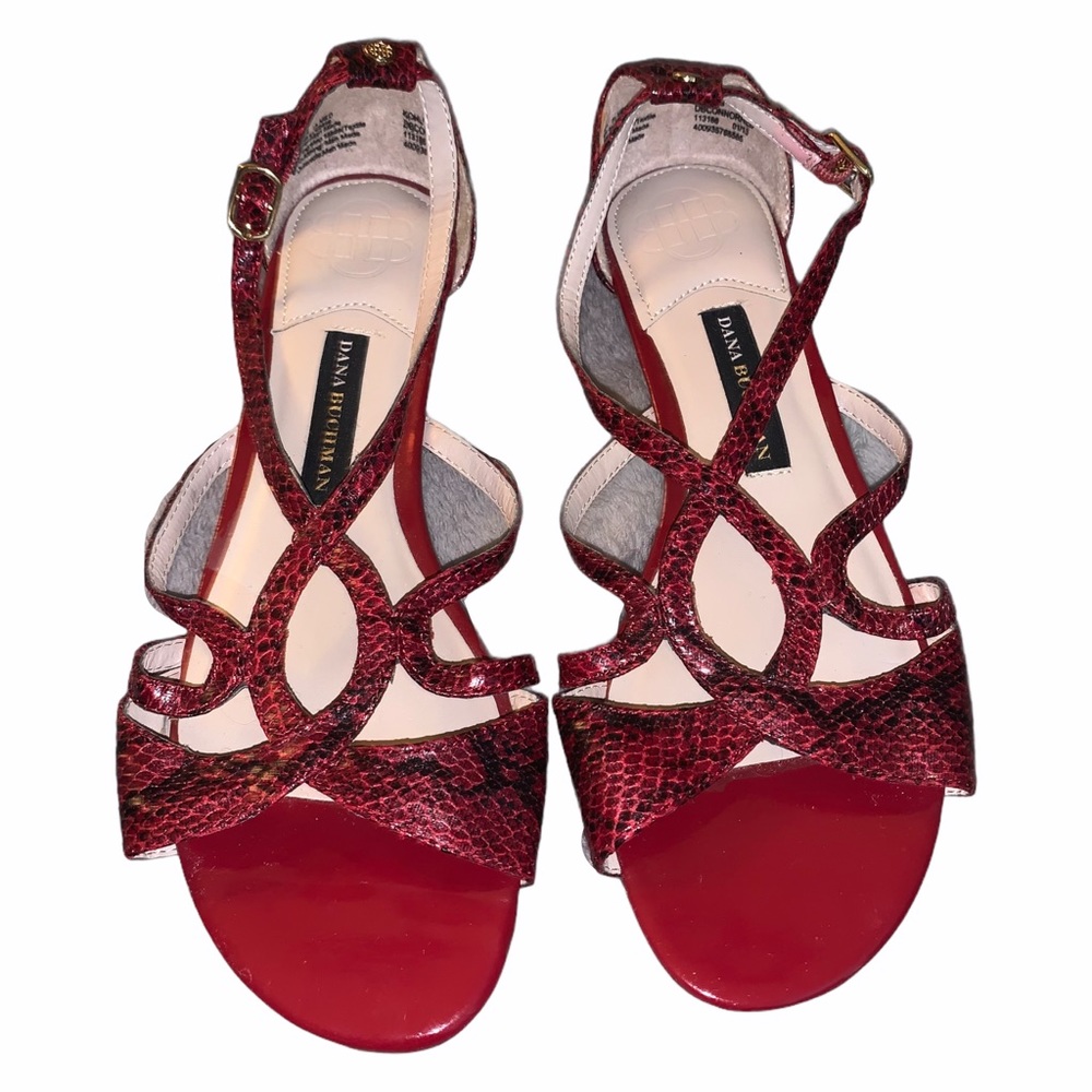 Dana Buchman Red Snakeskin Pattern Strappy Sandals